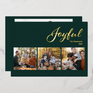 Jägergrün Moderne Fröhliche Schrift 4 Foto Gold Folien Feiertagskarte