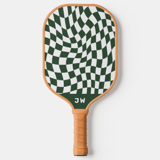 Jägergrün Monogramm Vintage Wellen Karo Pickleball Schläger (Vorderseite)