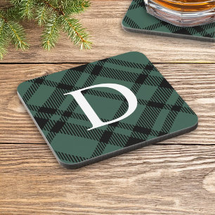 Jägergrün Tartan Karo individuelles Monogramm Anfa Getränkeuntersetzer