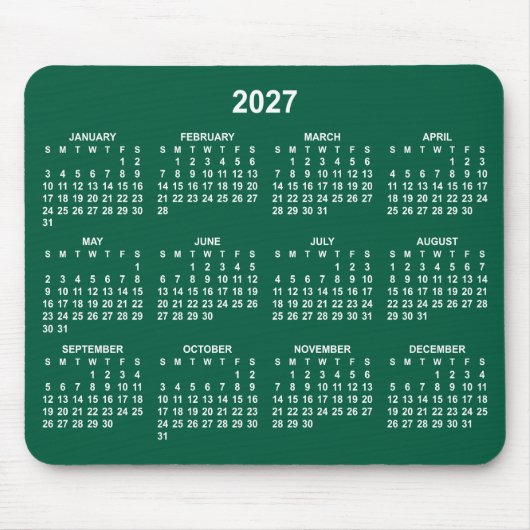 Jägergrün und Weiß 2027 Kalender Mousepad (Vorne)