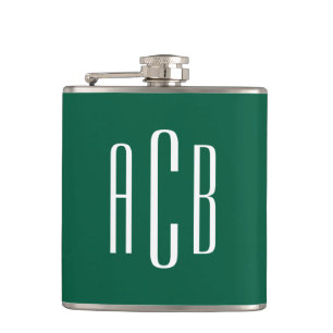 Jägergrün und weißes dreibuchstabiges Monogramm Flachmann