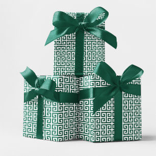 Jägergrün und weißes griechisches Schlüssel Muster Geschenkpapier