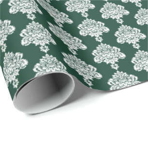 Jägergrün   Weißes Damaskop-Papier Geschenkpapier