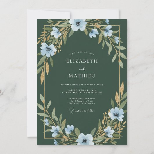 Jägergrüne Anemonen-Hochzeit Einladung (Vorderseite)