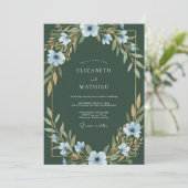 Jägergrüne Anemonen-Hochzeit Einladung (Stehend Vorderseite)