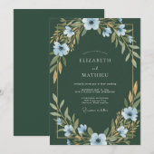Jägergrüne Anemonen-Hochzeit Einladung (Vorne/Hinten)