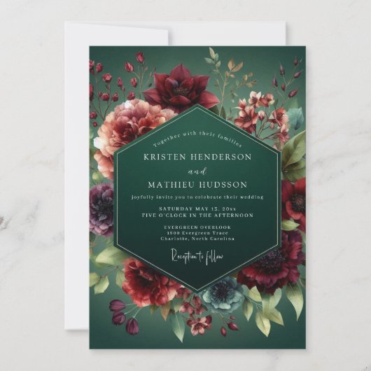 Jägergrüne Barockflora-Hochzeit Einladung (Vorderseite)