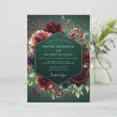 Jägergrüne Barockflora-Hochzeit Einladung (Stehend Vorderseite)
