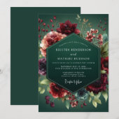 Jägergrüne Barockflora-Hochzeit Einladung (Vorne/Hinten)