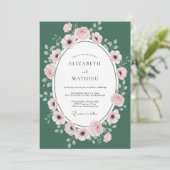 Jägergrüne Blush-Kranz-Hochzeit Einladung (Stehend Vorderseite)