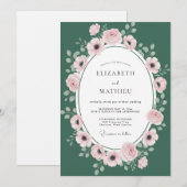 Jägergrüne Blush-Kranz-Hochzeit Einladung (Vorne/Hinten)
