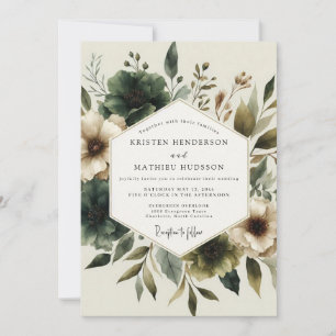 Jägergrüne Erdige Flora-Hochzeit Einladung