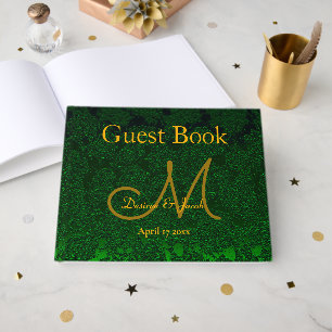 Jägergrüne Goldene Hochzeitsfeier Monogramm Gästebuch