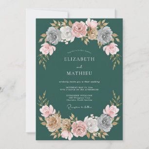 Jägergrüne Hochzeit mit edler Rose Einladung