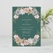 Jägergrüne Hochzeit mit edler Rose Einladung (Stehend Vorderseite)