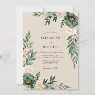 Jägergrüne künstlerische botanische Hochzeit Einladung