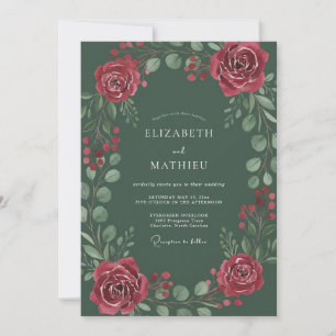 Jägergrüne prächtige Floral-Hochzeit Einladung