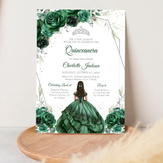 Jägergrüne Quinceanera-Geburtstagseinladung Einladung