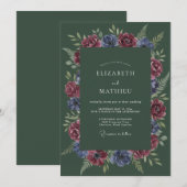 Jägergrüne trübe Winterhochzeit Einladung (Vorne/Hinten)