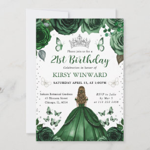 Jägergrünes Kleid Blonde Prinzessin Geburtstag Einladung