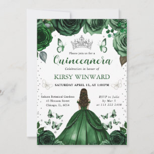 Jägergrünes Kleid Brünette Prinzessin Quinceanera Einladung