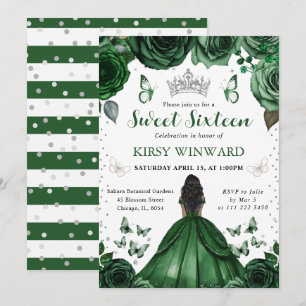 Jägergrünes Kleid Dark Skin Prinzessin Sweet 16 Einladung
