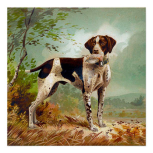 Jägerhund mit Vogel im Mund Poster