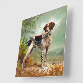 Jägerhund mit Vogel im Mund Quadratische Wanduhr (Winkel)