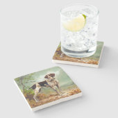 Jägerhund mit Vogel im Mund Steinuntersetzer (Seitenansicht)