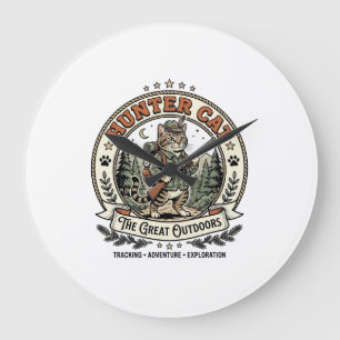 Jägerkatze Jagd Outdoor-Katze Vintage-Vector Große Wanduhr