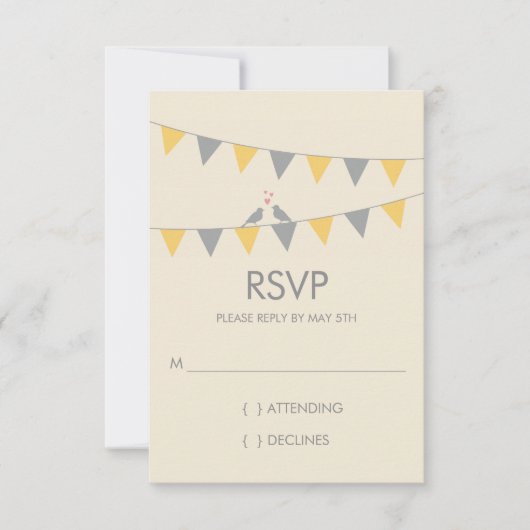 Jägerliebvögel Hochzeit RSVP - Graugelb Karte (Vorderseite)