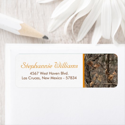 Jägers Camouflage Chic Wedding Return Label (Insitu)