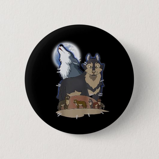 JägerWolf am Mondgrauen Wolf Jagd Wolf Anima Button (Vorderseite)