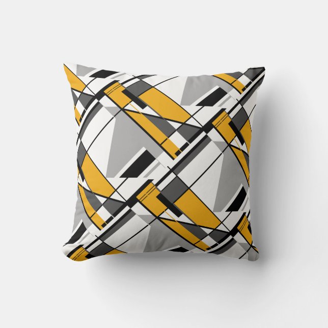 Jagged Mobile-like Gold Gray Black Slanted Mosaiks Kissen (Vorderseite)