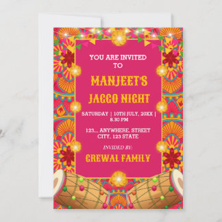 Jaggo Night Invitation Card, Desi Pre-wedding Card Einladung