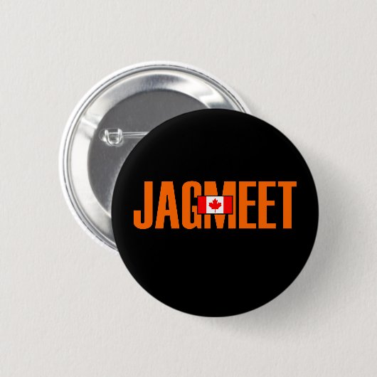 Jagmeet Orange Bold Text Kanadische Flaggenfarbe Button (Vorne & Hinten)