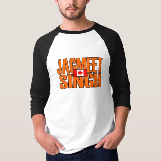 Jagmeet Singh Orange Blocktext Kanadische Flagge T-Shirt (Vorderseite)