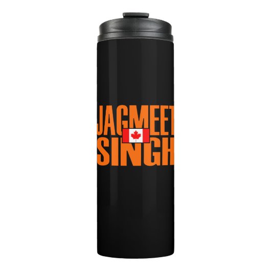 Jagmeet Singh Orange Blocktext Kanadische Flagge Thermosbecher (Vorderseite)