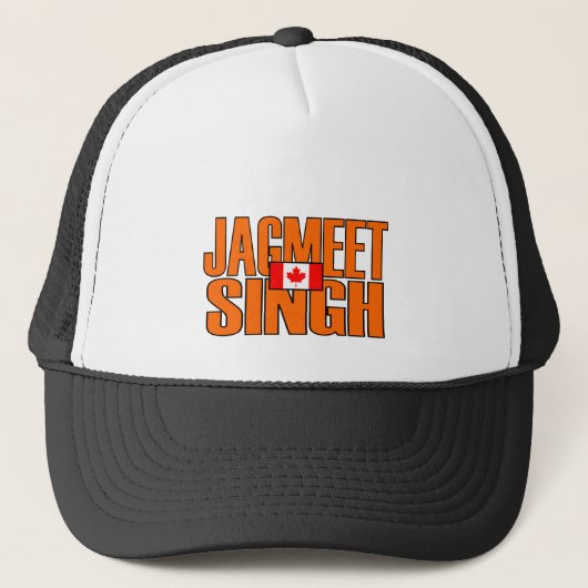 Jagmeet Singh Orange Blocktext Kanadische Flagge Truckerkappe (Vorderseite)