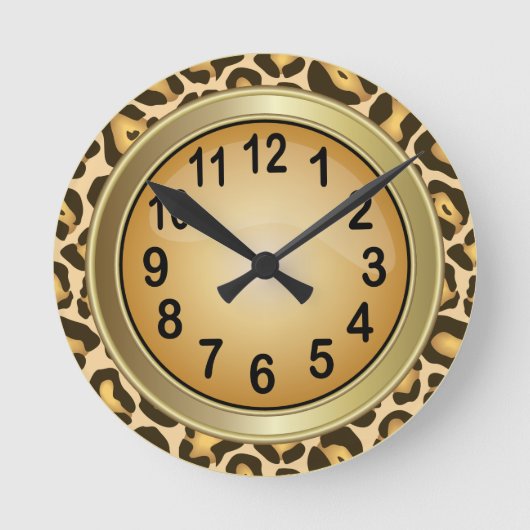 Jaguar Animal Print with Tan Runde Wanduhr (Vorderseite)