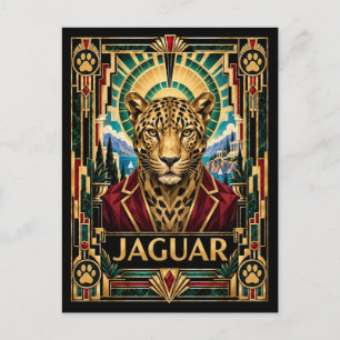 Jaguar, Art Deco Wildtiere Postkarte