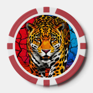 Jaguar auf rissigem Erdboden Hintergrund Pokerchips