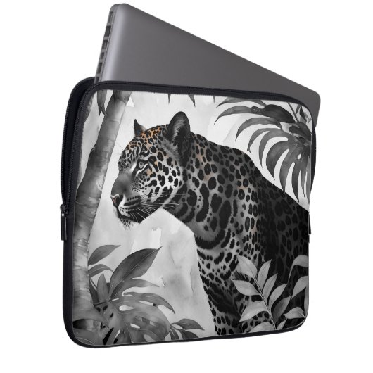Jaguar Botanical Black and White Sketch Laptopschutzhülle (Vorne Rechts)