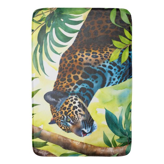 Jaguar Botanischer Wald-Dschungel Badematte (Vorderseite Vertikal)