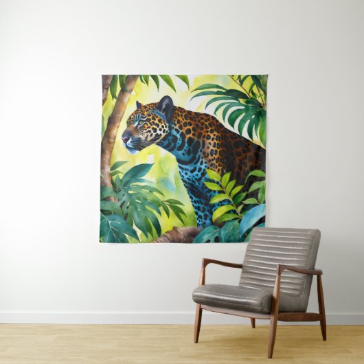 Jaguar Botanischer Wald-Dschungel Wandteppich (Beispiel)