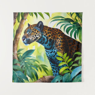 Jaguar Botanischer Wald-Dschungel Wandteppich