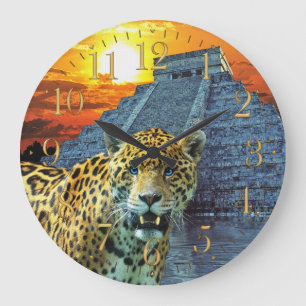 Jaguar & Chichen Itza Temple Wildlife Wall Clock Große Wanduhr