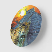 Jaguar & Chichen Itza Temple Wildlife Wall Clock Runde Wanduhr (Winkel)