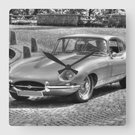 Jaguar E-Type Quadratische Wanduhr (Vorderseite)