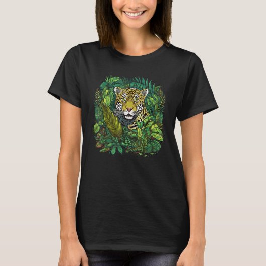 Jaguar In Jungle Big Cat Print Graphic 1 T-Shirt (Vorderseite)